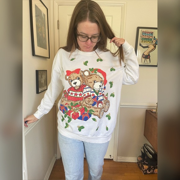 90s Vintage Teddy Bear Holiday Sweater - Picture 2 of 11